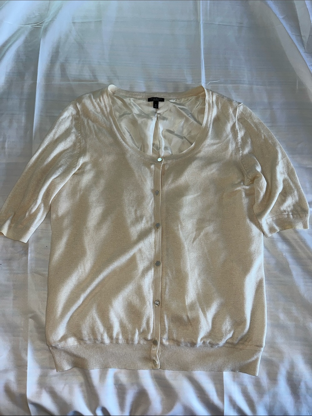 Talbots Cream Short-Sleeve Silk Blend Button Cardigan M